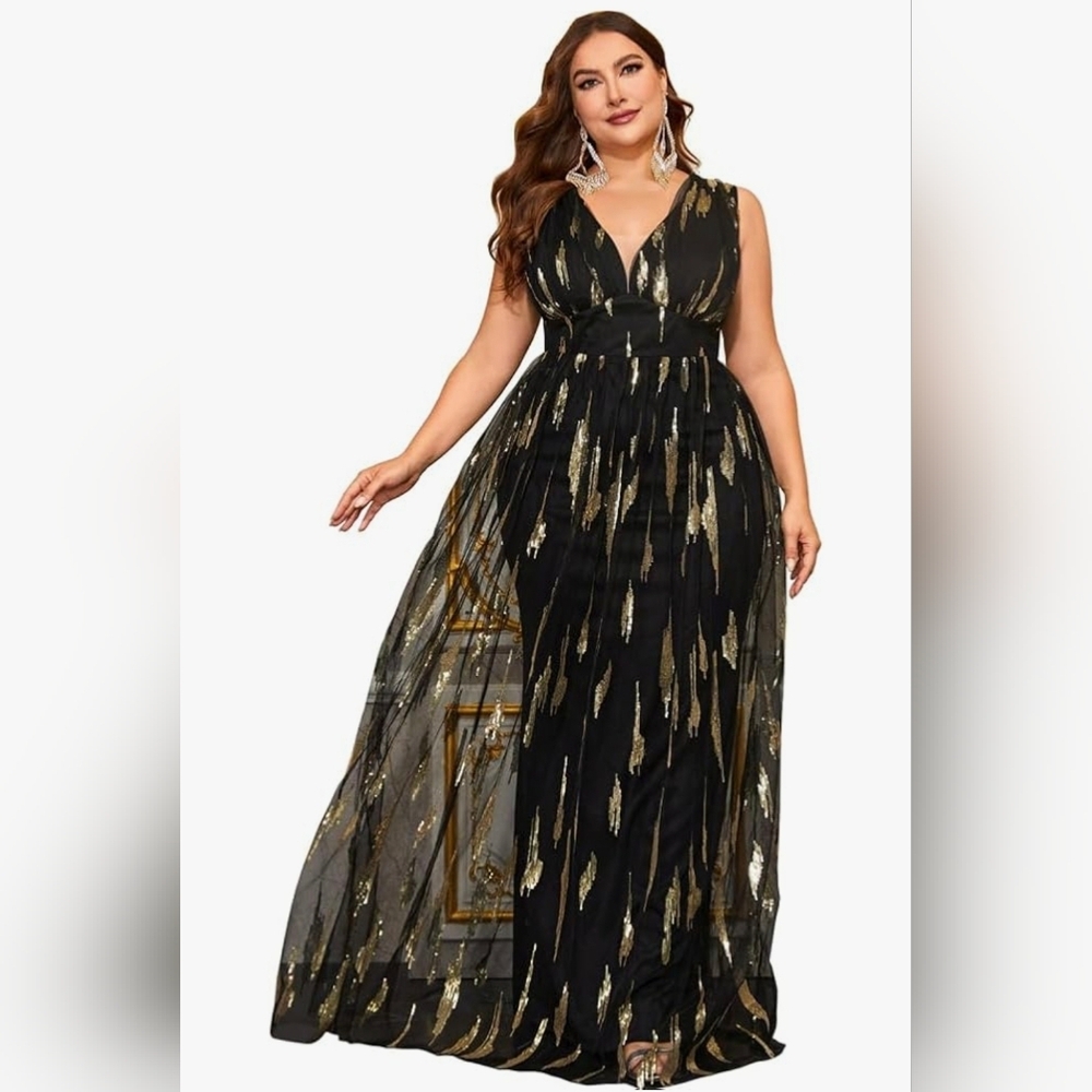 Giffniseti Elegant Black and Gold Maxi Dress